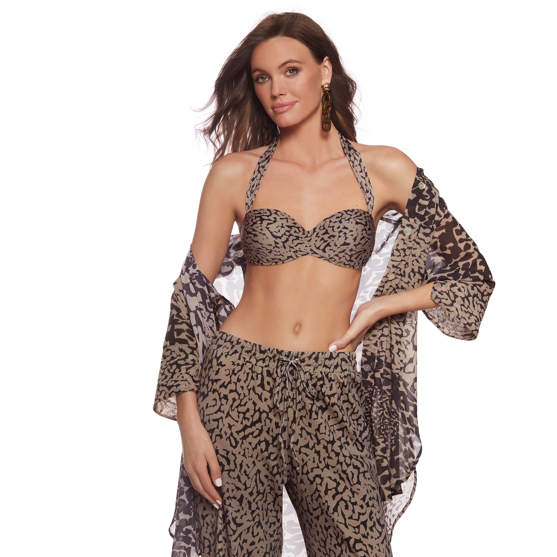 Maillot de bain deux pieces bandeau marron et noir