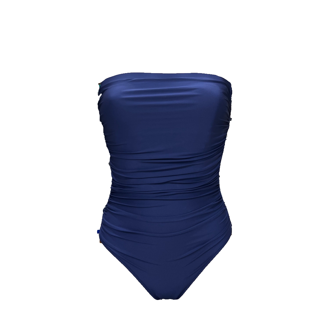Maillot de bain une piece bustier uni Linda marine