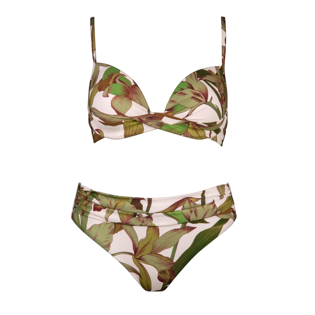 Maillot de bain 2 pièces avec coques imprimé feuillages