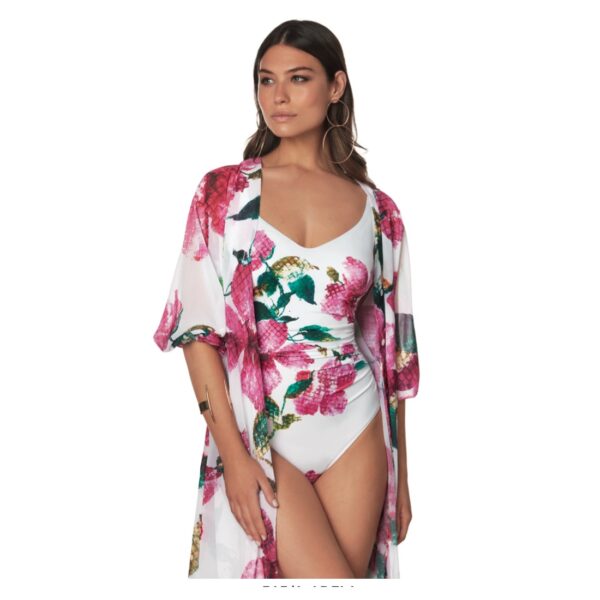 Maillot de bain 1 pièce fleuri fond blanc avec mousses