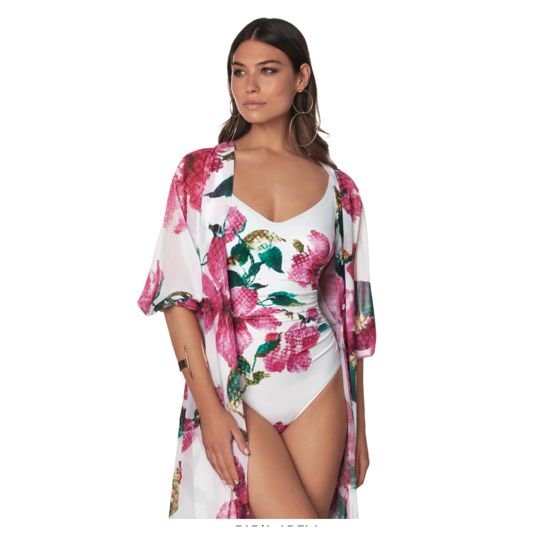 Maillot de bain 1 pièce fleuri fond blanc avec mousses