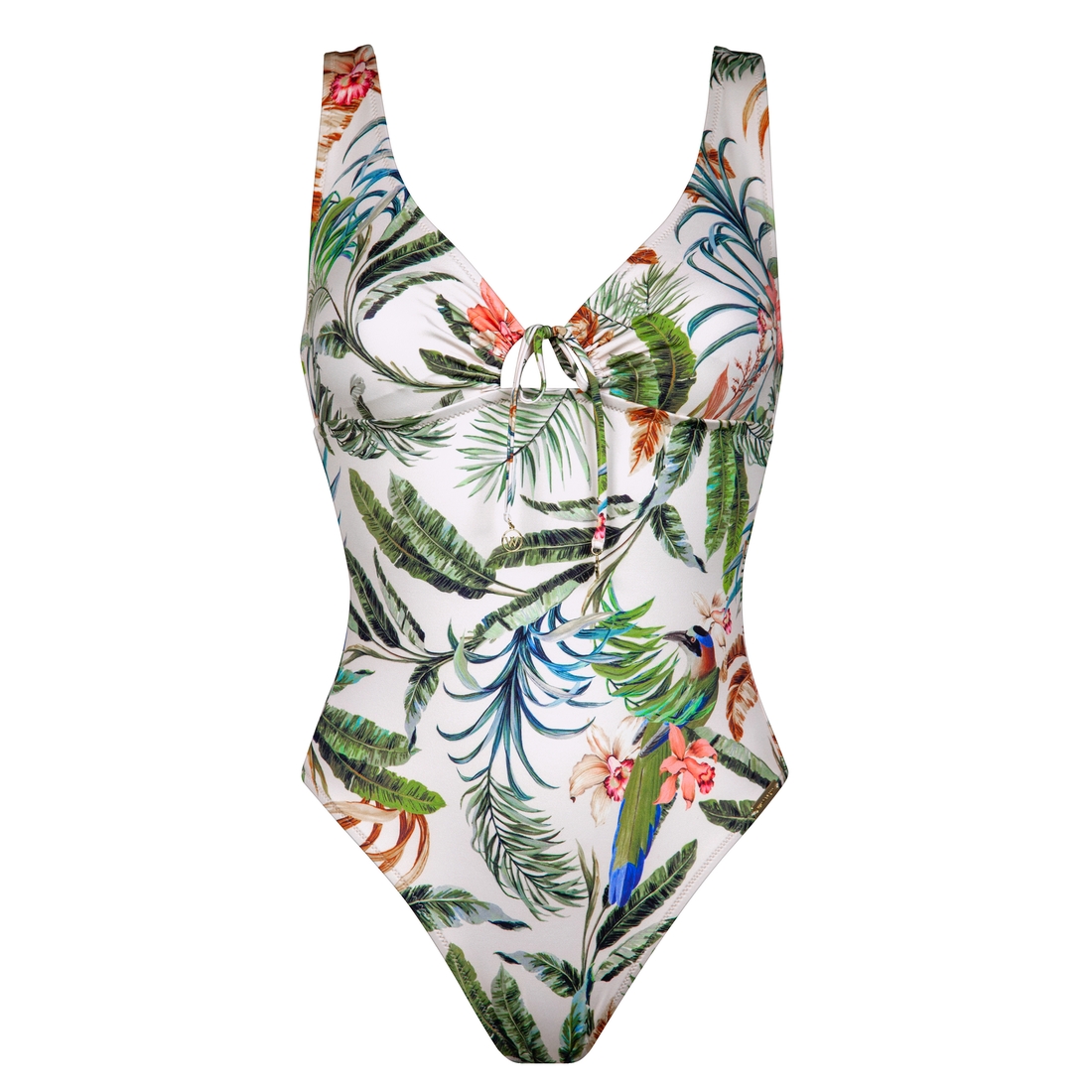 Maillot de bain une pièce avec mousses fleuri fond blanc