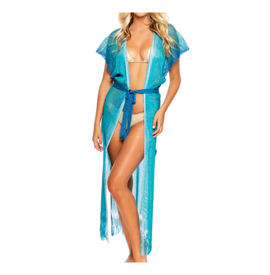 Kaftan long en crochet bleu Queen