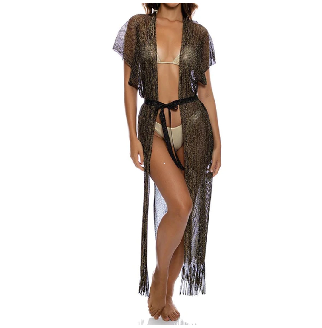 Kaftan long en crochet noir