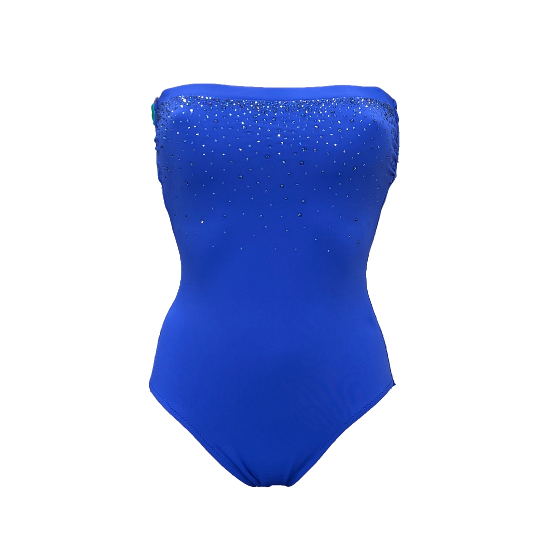 Maillot une pièce bustier avec mousses swarovski Cristal bleu