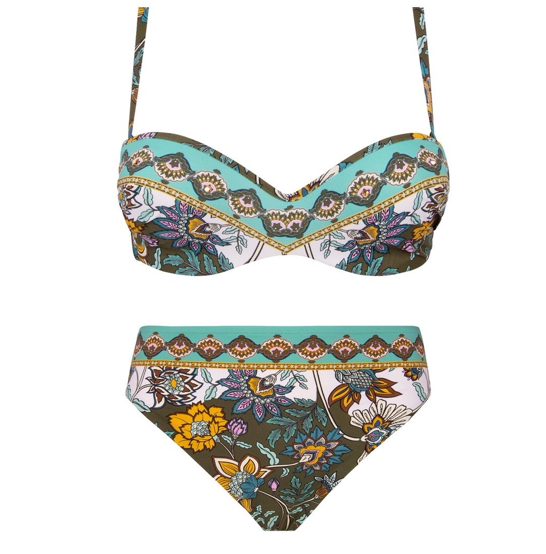 Maillot bandeau 2 pièces imprimé kaki persane