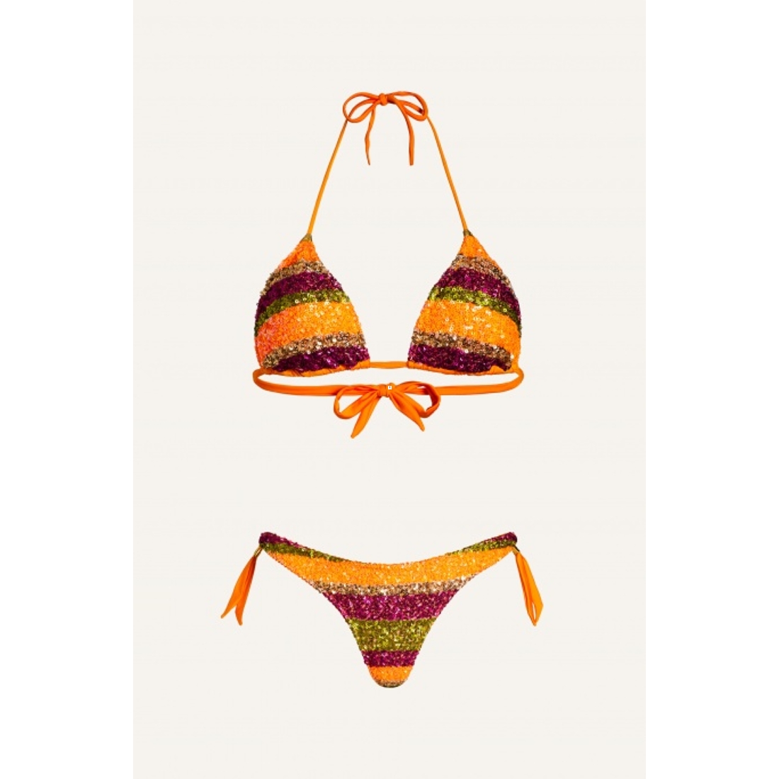 maillot deux pièces triangle coulissant avec paillettes orange Riga