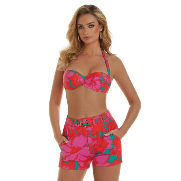 Maillot 2 pièces bandeau avec coques imprimé rose et rouge
