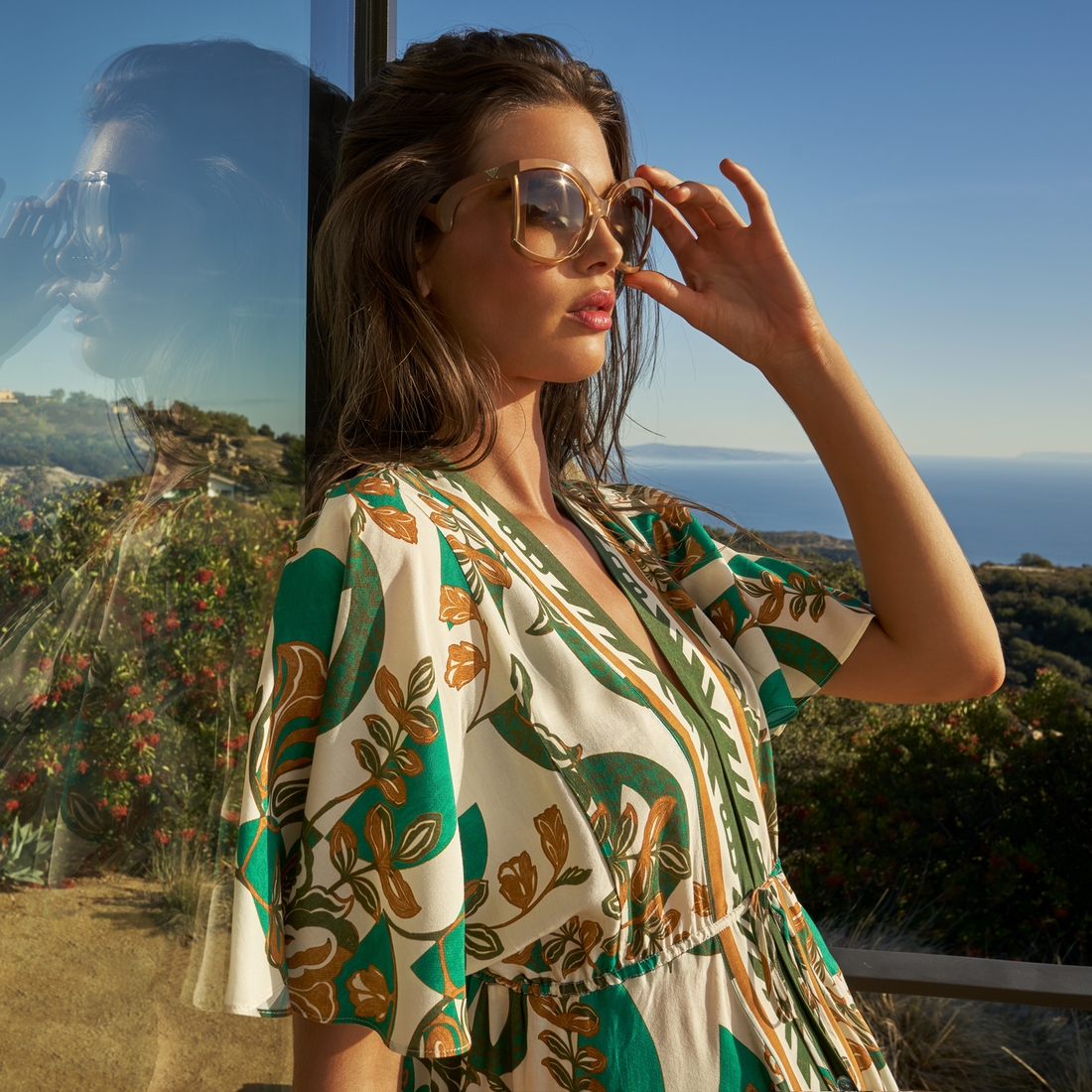 manteau d'été imprimé vert et ocre perceptions