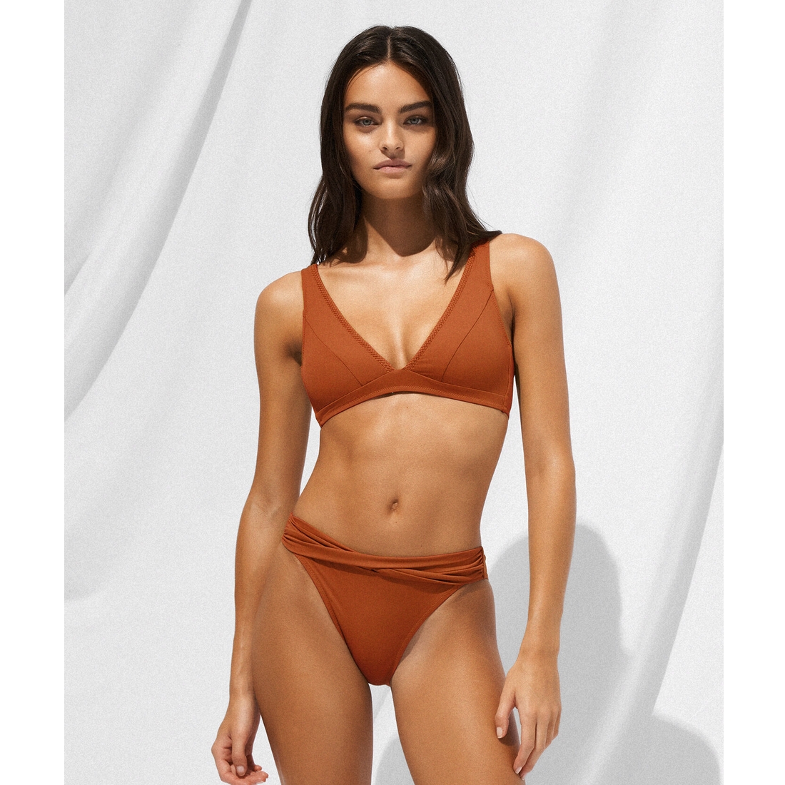Maillot 2 pièces triangle uni terracotta