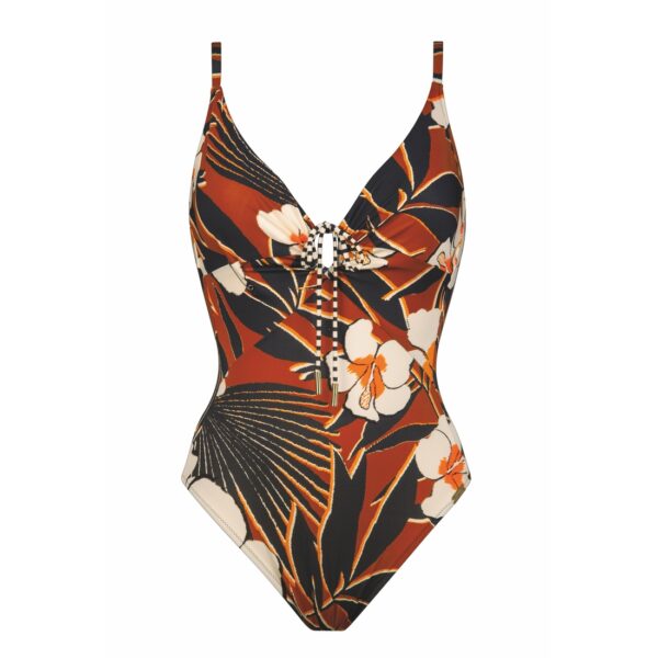 Maillot de bain 1 pièce avec mousses imprimé marron